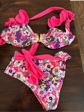 Floral Pink Ruffle Two-Piece Bikini